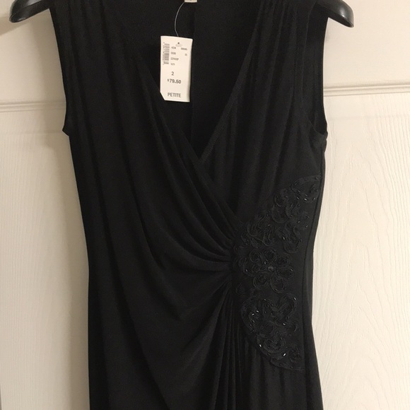NWT Black Cleo Dress; Partial Side Ruching with Beading & Embroidery Detail; 2P - Picture 5 of 16